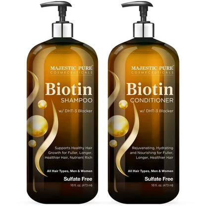 Majestic Pure Biotin Shampoo & Conditioner Set – 16 fl oz | Sulfate-Free, DHT Blocker, نمو الشعر & تغذية