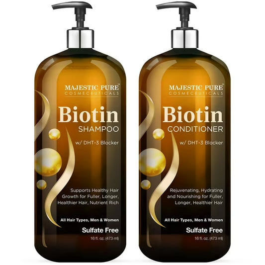 Majestic Pure Biotin Shampoo & Conditioner Set – 16 fl oz | Sulfate-Free, DHT Blocker, نمو الشعر & تغذية